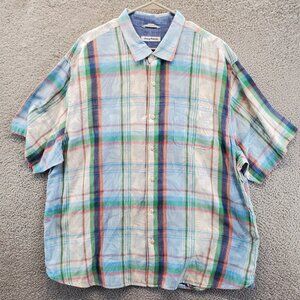 Tommy‎ Bahama Camp Hawaiian Button Up Shirt 2XLB Big Plaid Madras Short Sleeve